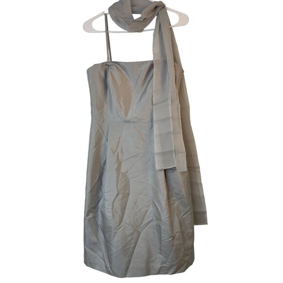 Ann Taylor Strapless Gray Silk Satin Dress Optional Straps & Scarf Size 8 10013 - Picture 4 of 10